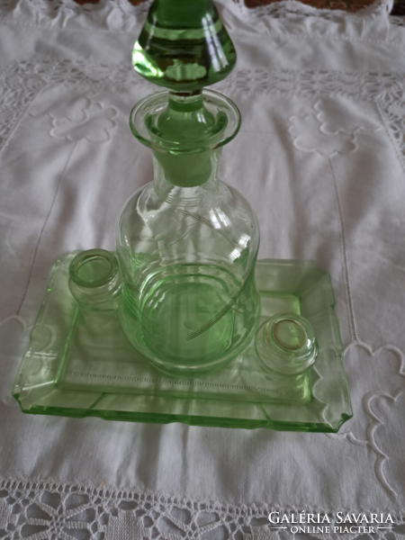 Retro liqueur set. Bottle and 2 glasses with tray.