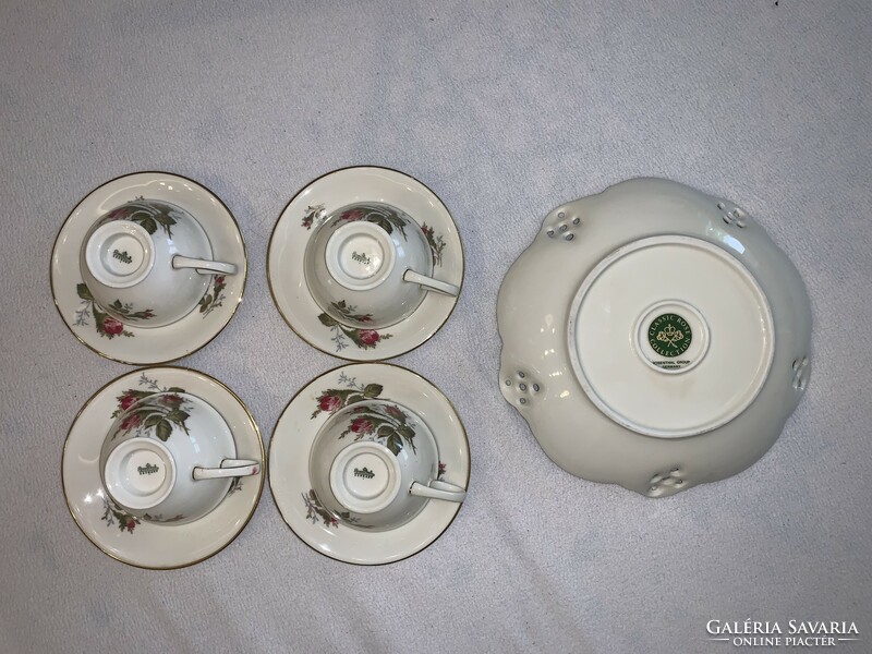 4 Rosenthal coffee cups with antique rose pattern, fragile and delicate beauty, with matching tray