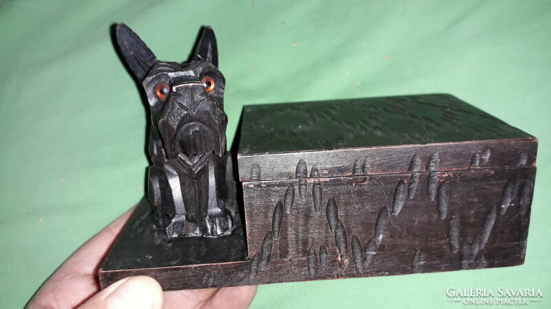 Vintage wooden carved fox terrier dog figurine table decoration box / cigarette holder as shown in the pictures