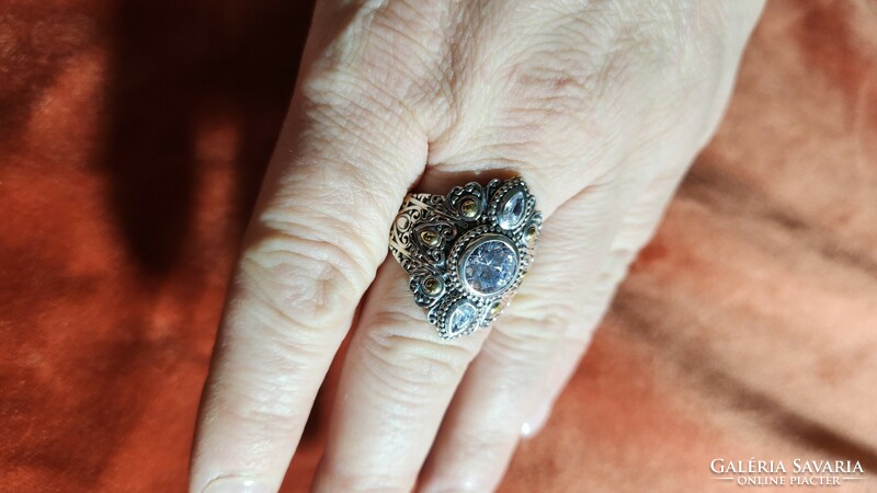 Mesés filigrán,  cirkónium köves gyűrű 57 méret   925 ezüst  új