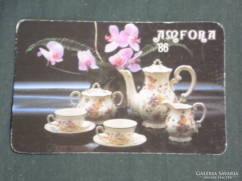 Kártyanaptár, Amfora üvért vállalat, Zsolnay porcelán kávés készlet,1986,   (3)