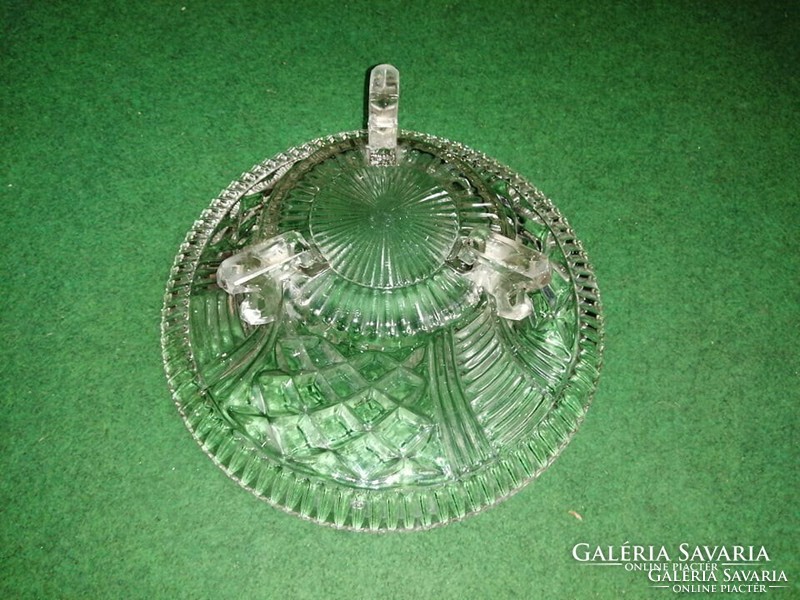 Antique three-legged glass serving bowl 27 cm (b)