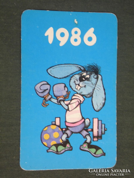 Card calendar, trial, sports, toy store, hobby store, Budapest, graphic, cartoon, Foky Otto, 1986, (3)