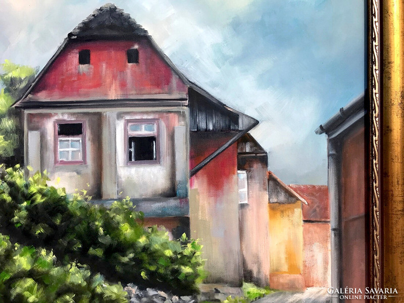 Crumbling past - oil painting - 50 x 50 cm
