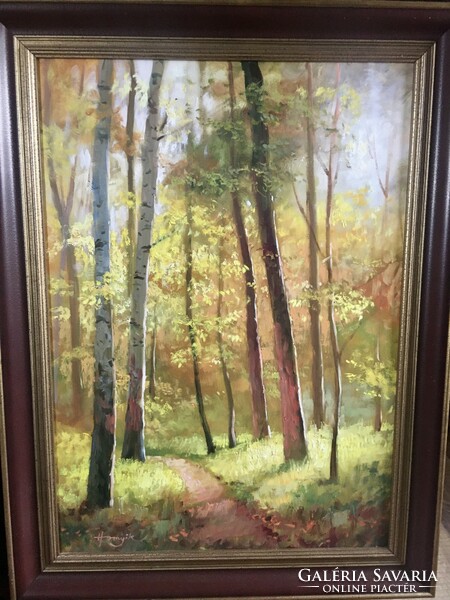 Forest road by Zoltán Hornyik, oil on canvas