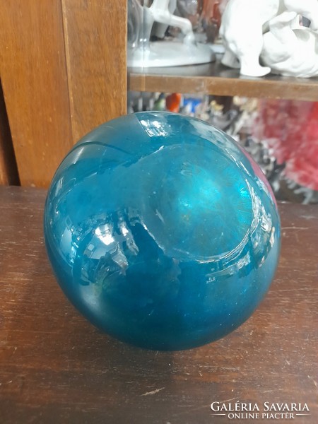 Old blue glass sphere vase. 8.5 Cm.