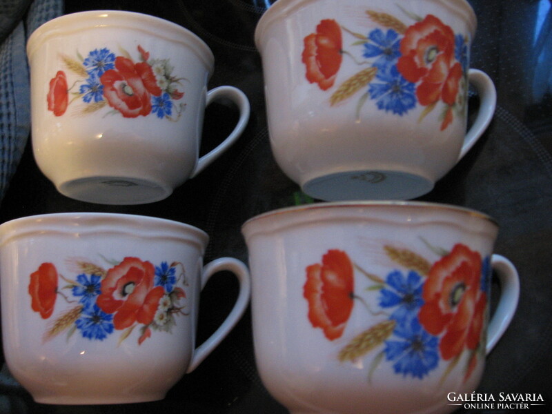 4 antique wilhelmsburg cups with poppies