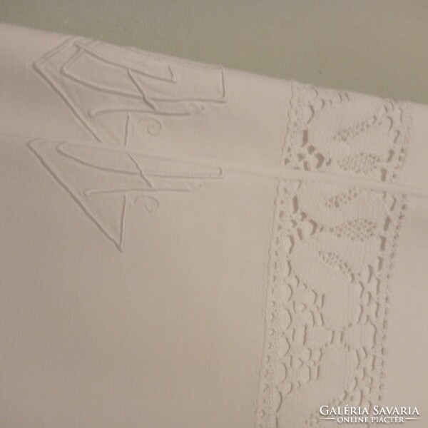 Antique monogrammed pillowcase, with lace insert, 85 x 68 cm