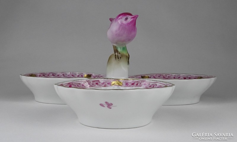 1P272 Lila indiai kosaras madaras Herendi porcelán asztalközép kínáló tál