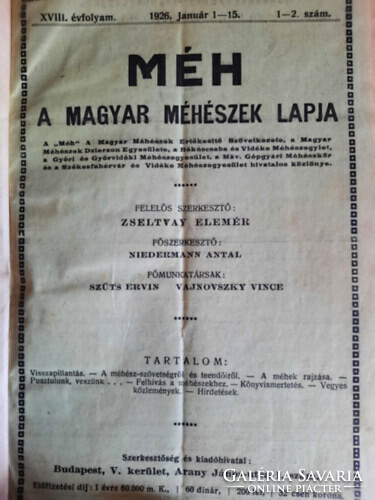 Méhészeti könyv: Méh - A magyar méhészek lapja - XVIII. évf. 1926 - XIX. évf. 1927 Zseltvay Elemér