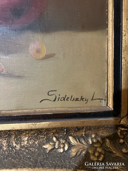 Sidelszki Lajos 20, század első feléből, olaj-vászon, rózsás csendélete, hagyatékból eladó