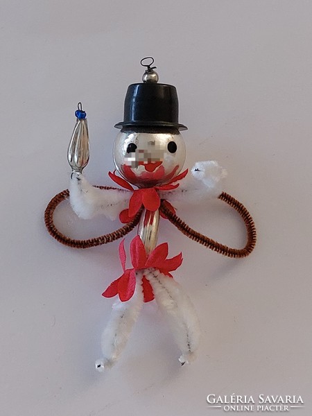 Régi üveg karácsonyfadísz figurális üvegdísz kalapos bogárka