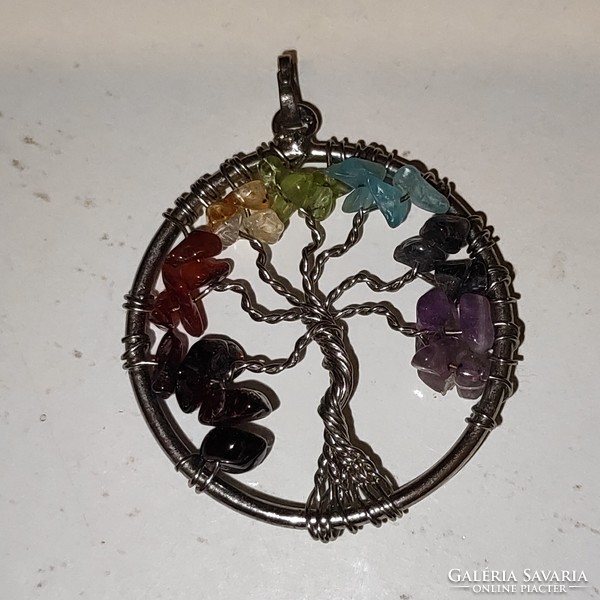 Steel tree of life mineral pendant