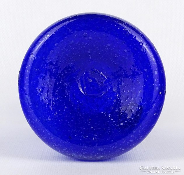 1O911 Gyönyörű művészi fújt kék üveg kiöntő váza 15.5 cm