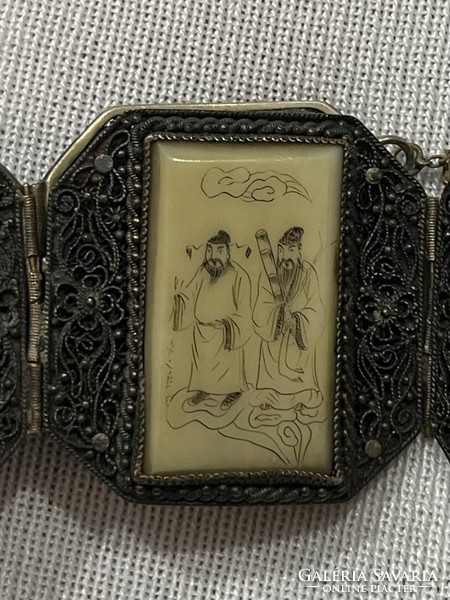 Antique Japanese bone inlaid bracelet