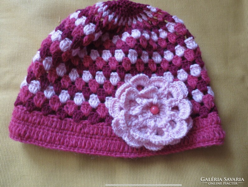 Unique, floral women's cap crocheted with new hands