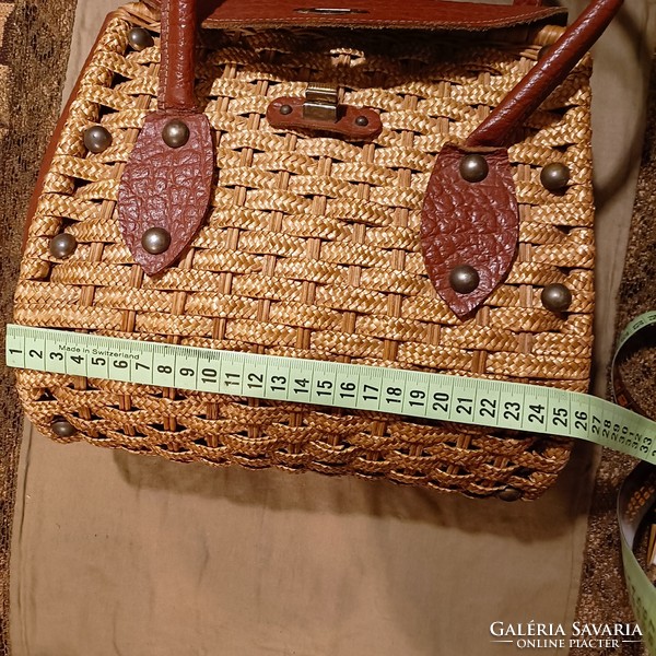 Antik kézműves táska bőr és szalma