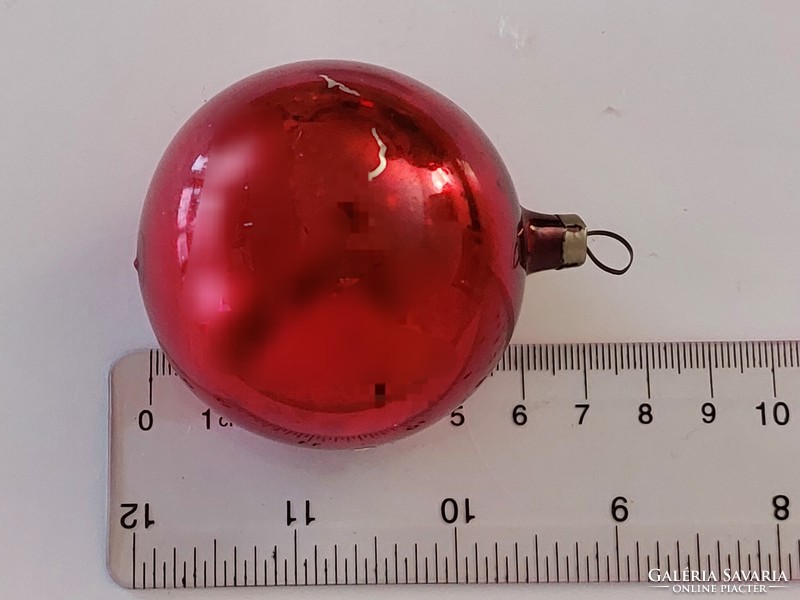 Old glass Christmas tree ornament indented red sphere glass ornament