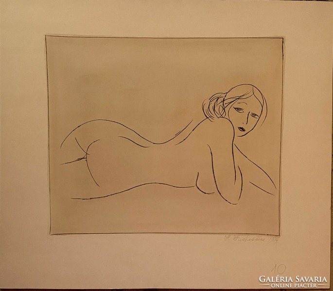Nyina Florovskaya, female nude 10, one-line drawing scratched with a needle, cardboard, 24 x 28 cm, unframed