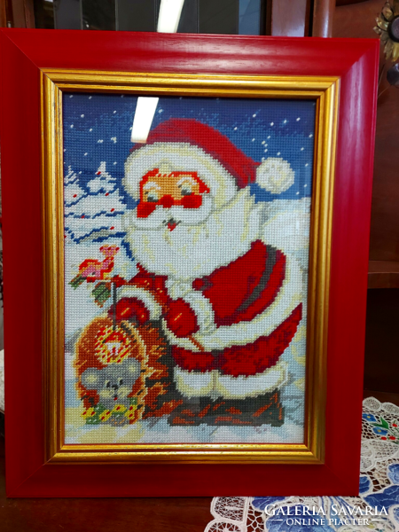 Christmas picture with Santa Claus with tapestry embroidery