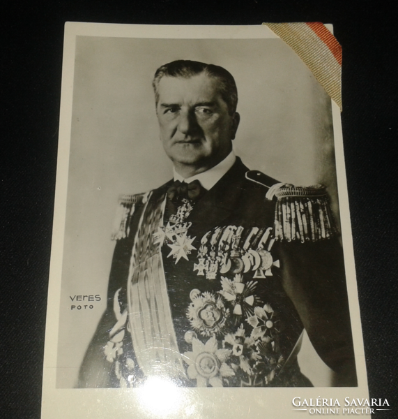 Valiant governor Miklós Horthy of Nagybánya ornament uniform medal photo sheet contemporary photo postcard (