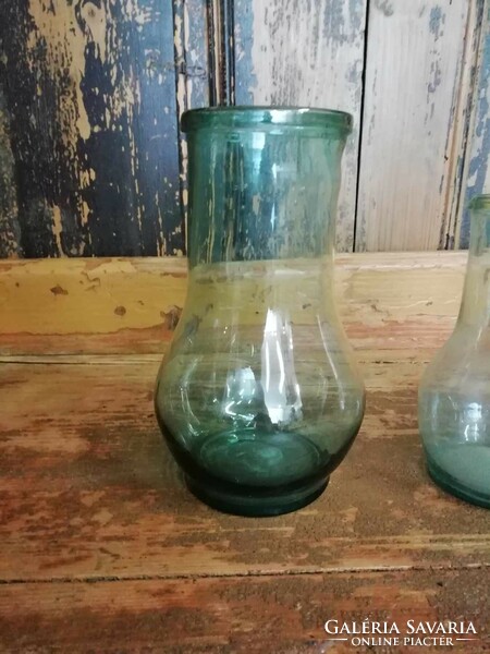 Tejes, vagy kis kis méretű befőttes üvegek, huta üvegek, zöldes színű fújt üvegek, 20. sz együtt a 3