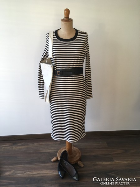 M&s collection (marks&spencer) l/xl black and white striped knitted dress