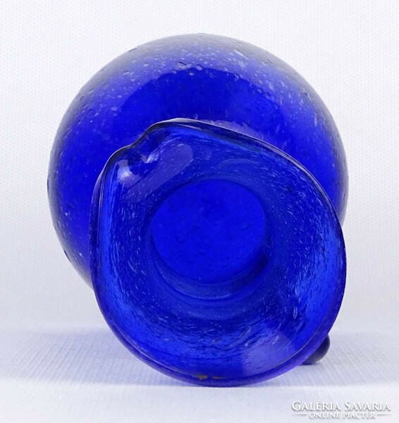 1O911 Gyönyörű művészi fújt kék üveg kiöntő váza 15.5 cm