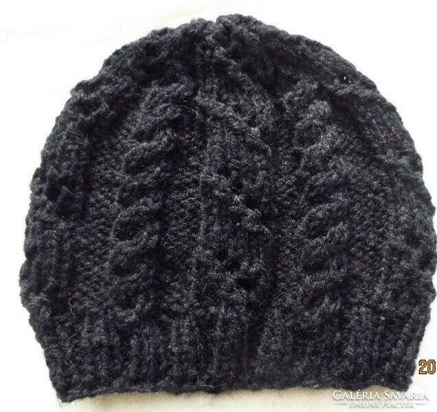Black women's hat with flowers (66.) Hand-knitted