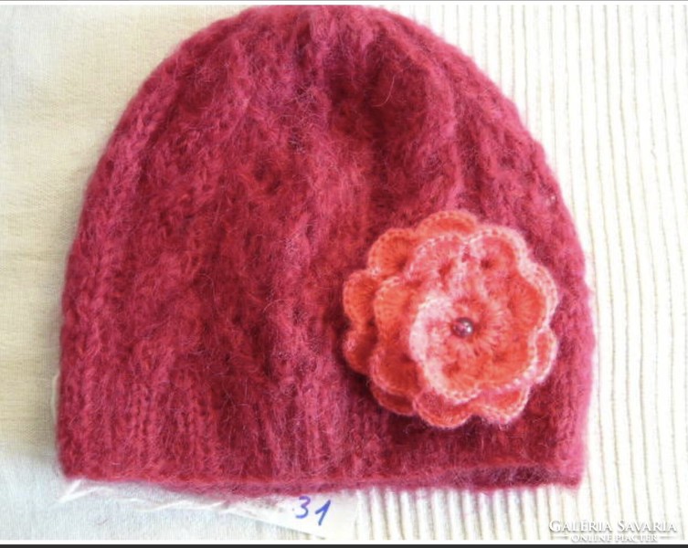 Unique, hand-knitted women's hat with flowers