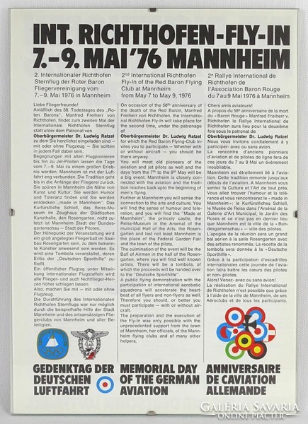 1P529 Nemzetközi Richthofen repülőnap plakát Mannheim 1976