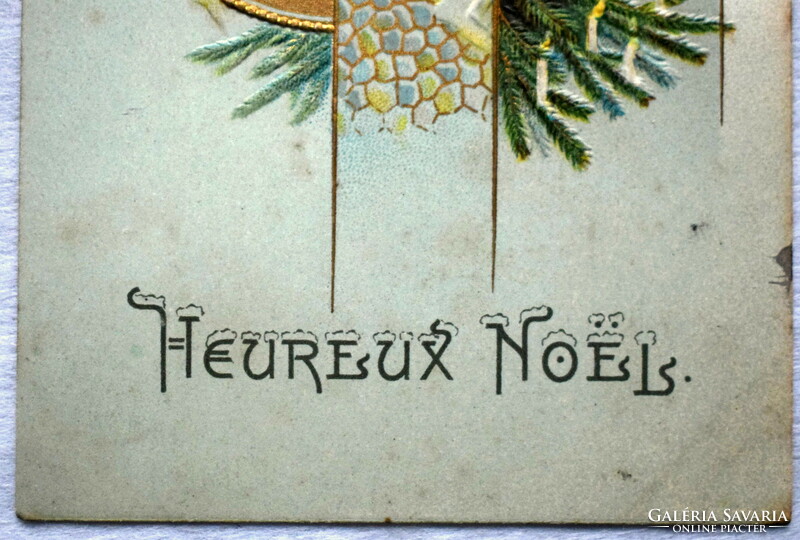 Antik dombornyomott Karácsonyi üdvözlő képeslap -  angyalka karácsonyfa