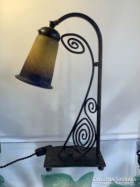 Marked exclusive art deco lamp by francois carion with muller freres glass shade from the 20s