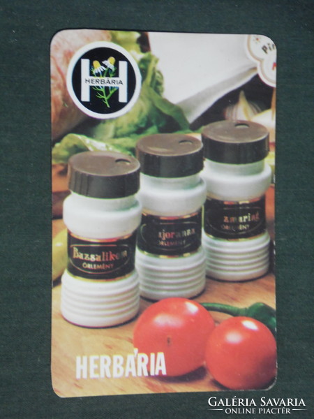 Kártyanaptár, Herbária gyógynövény forgalmi vállalat, Budapest, fűszerek, 1986,   (3)