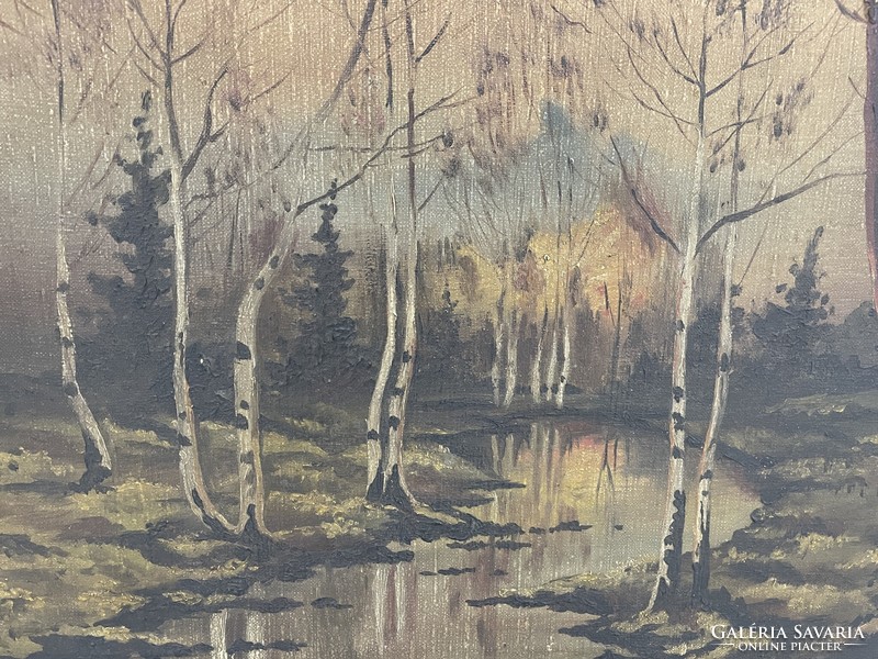 Antik erdőbelső folyó tájkép festmény blondel keretben kép
