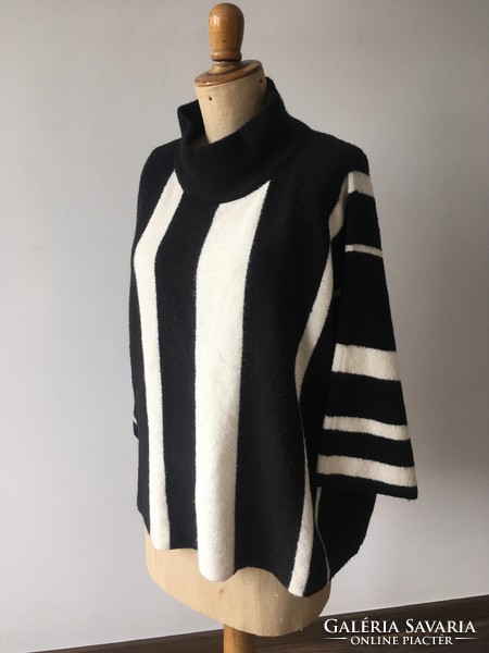 Wallis L/XL/XXL fekete-fehér, kötött hosszú ujjú pulóver