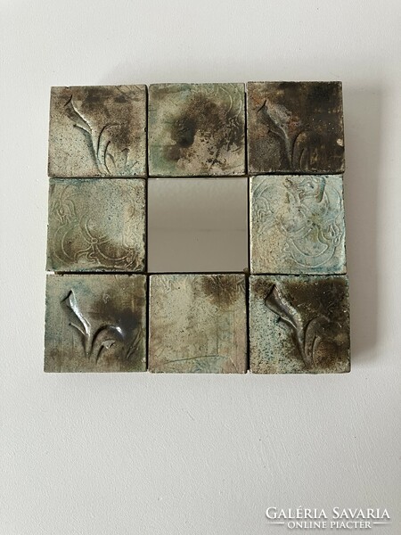 Raku small mirror in a ceramic tile frame
