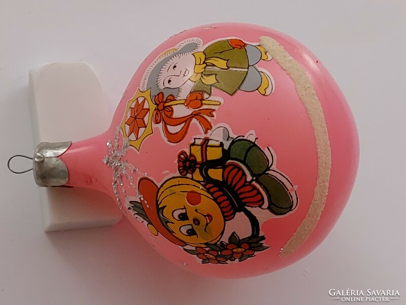 Old glass Christmas tree ornament fairy tale character pattern pink sphere glass ornament