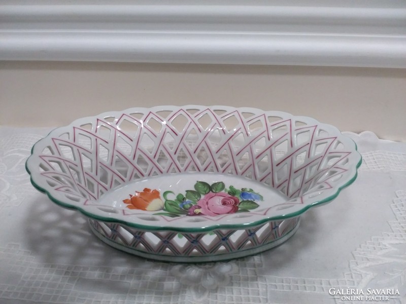 Herend flower pattern, large openwork basket