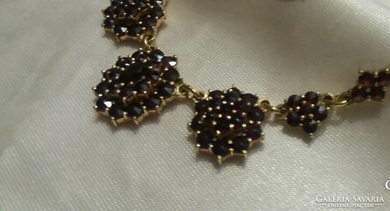 Czech garnet stone necklace, gold-plated silver