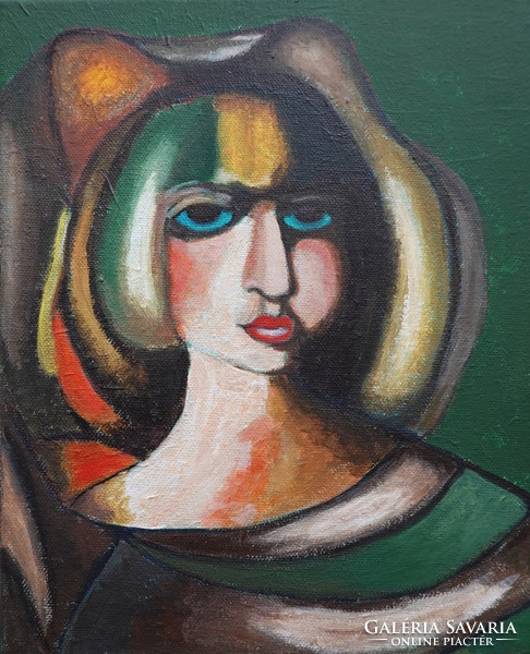 Acrylic copy of Béla Kádár's painting Girl with Blue Eyes
