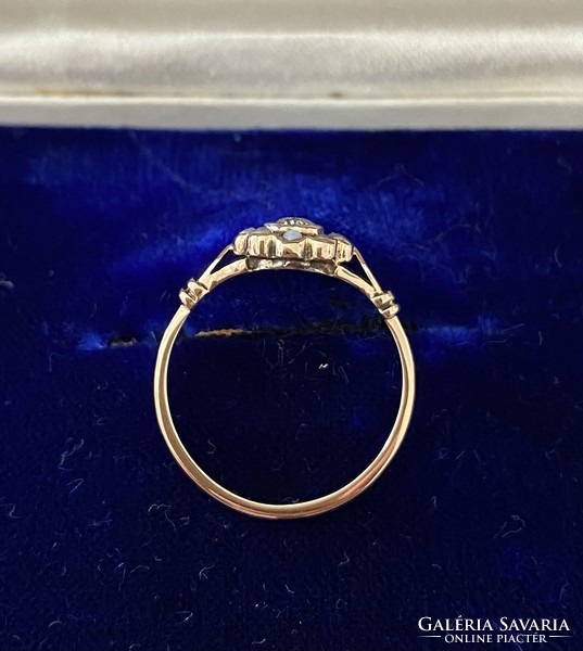 Régi 14 karátos arany artdeco gyűrű,gyöngyökkel,és közepén gyémánttal!
