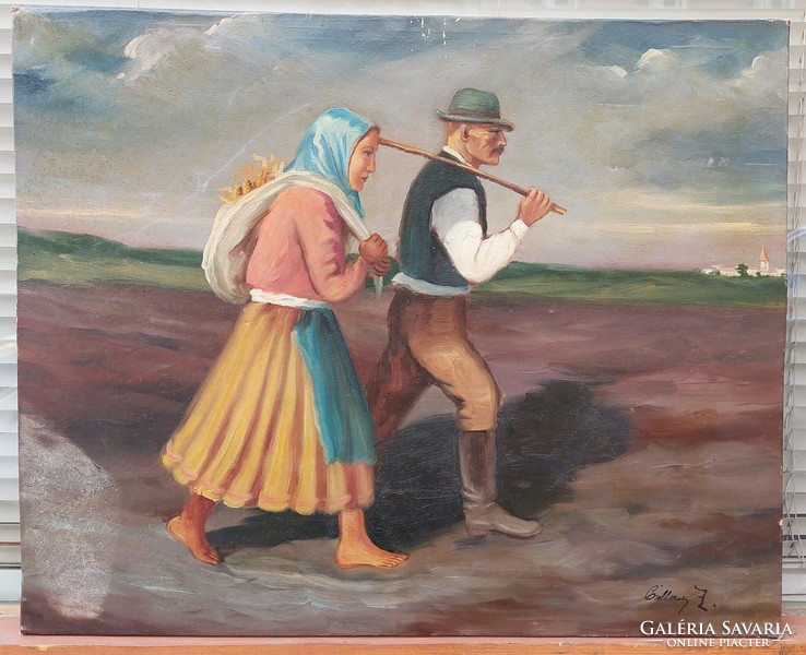 Olaj-vászon életkép festmény