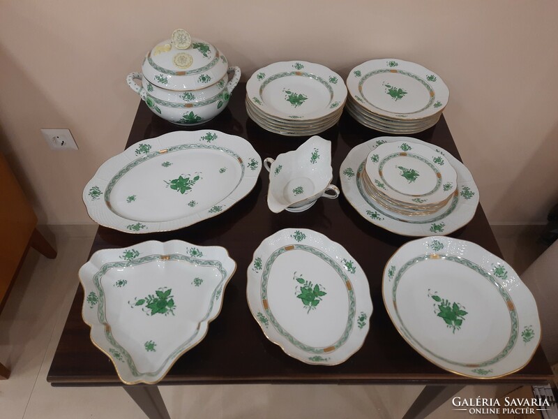 6 Personal Herend green Appony pattern dinnerware, set