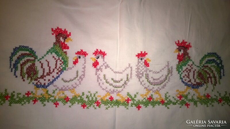 Homemade linen cross-stitch tablecloth 79x79 cm - also available as a gift
