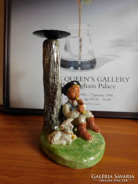 Old ceramic figural lamp - shepherd playing the flute - Izsépy