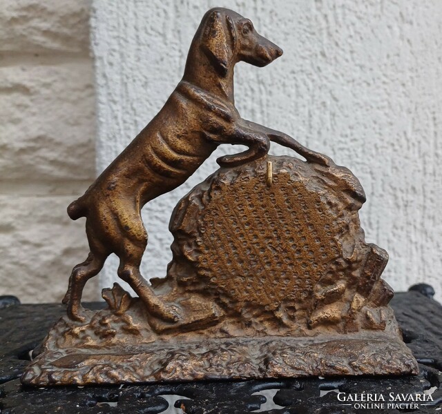 Antik kutya szobor,vas zsebóra tartó masszív öntöttvas