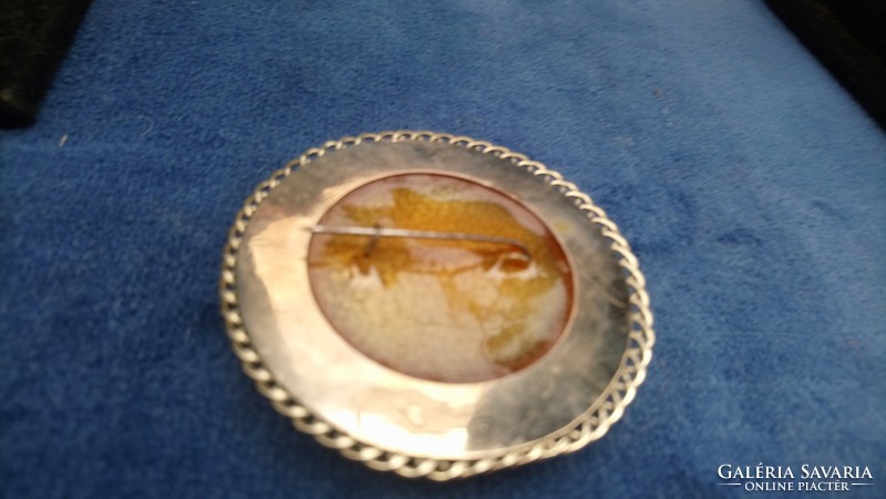 Handmade brooch made of antique silver-plated plastic with dried flower decoration! 1930!