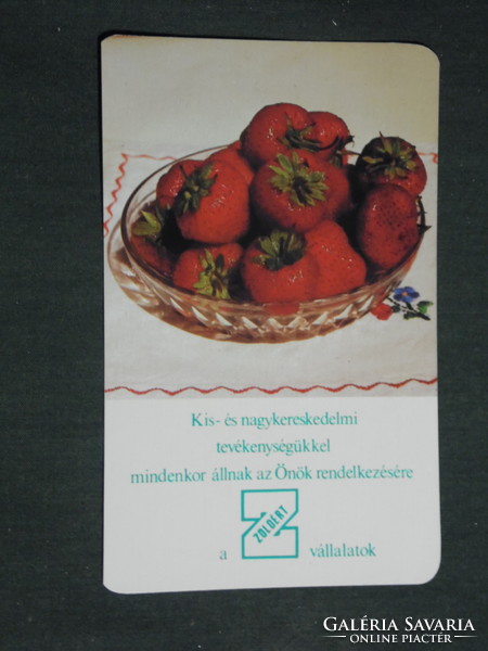 Kártyanaptár, Zöldért zöldség gyümölcs vállalat,eper, 1987,   (3)