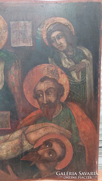 Old olive wood religious icon-like painting